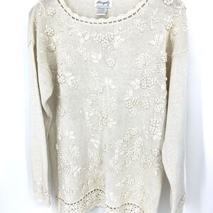 Vintage Margules Embroidered Hand Knitted and Knotted Grandma Sweater S